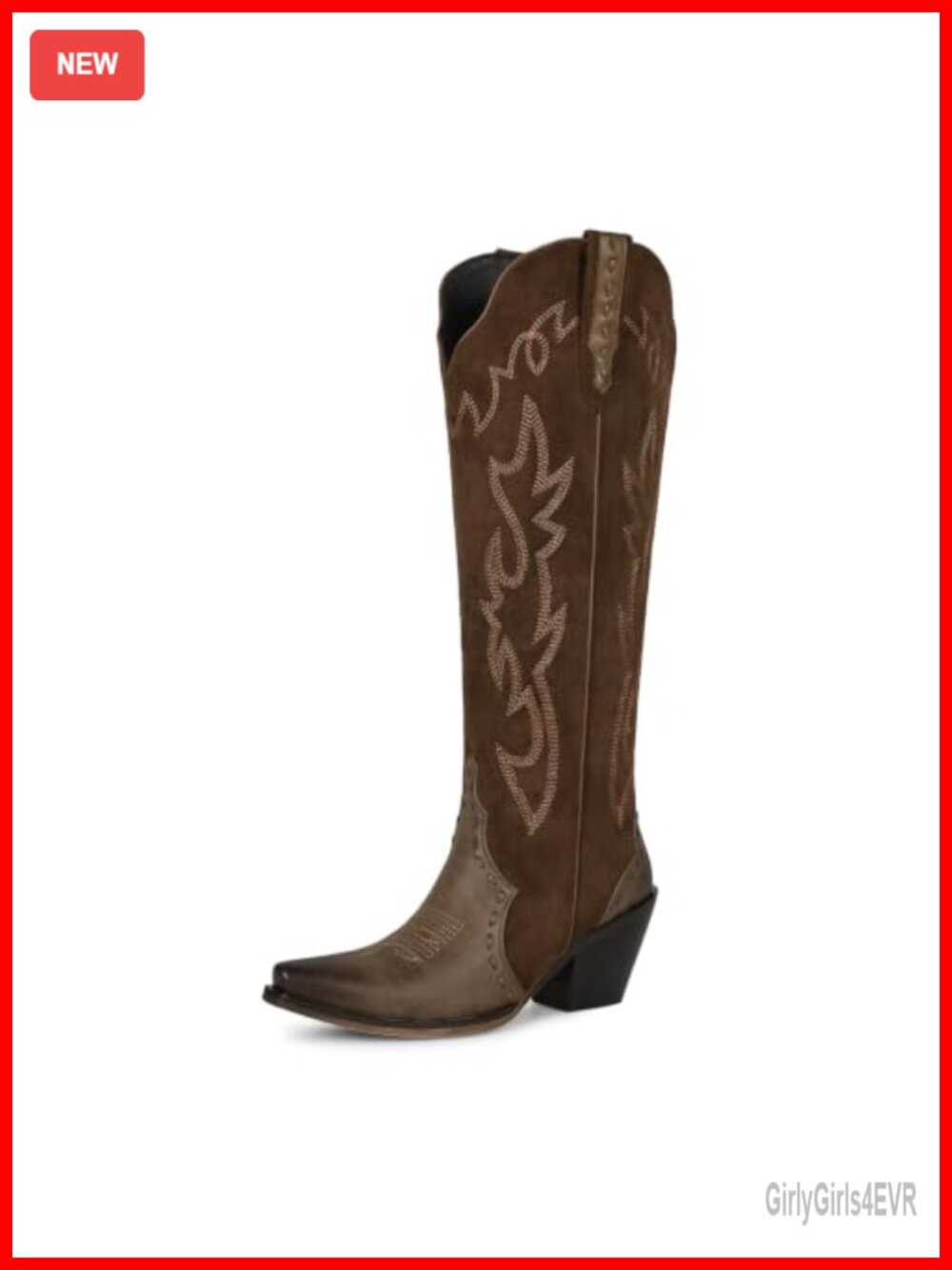 Faux Leather Embroidered Snip Toe Knee High Cowboy Boots